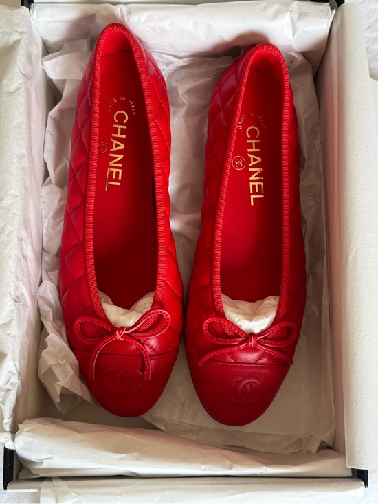 CHANEL Shoes - 2026 Chanel Red Quilted Ballet Flats